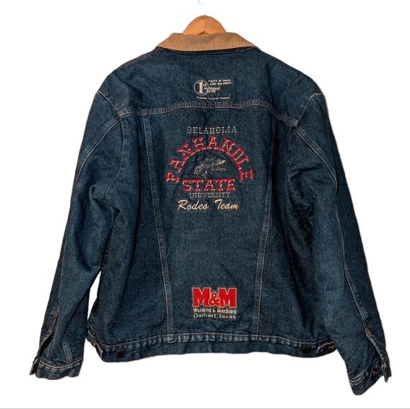 Wrangler Blanket Lined Corduroy Collar Rodeo Panhandle Texas Custom Denim Jacket - Picture 2 of 10